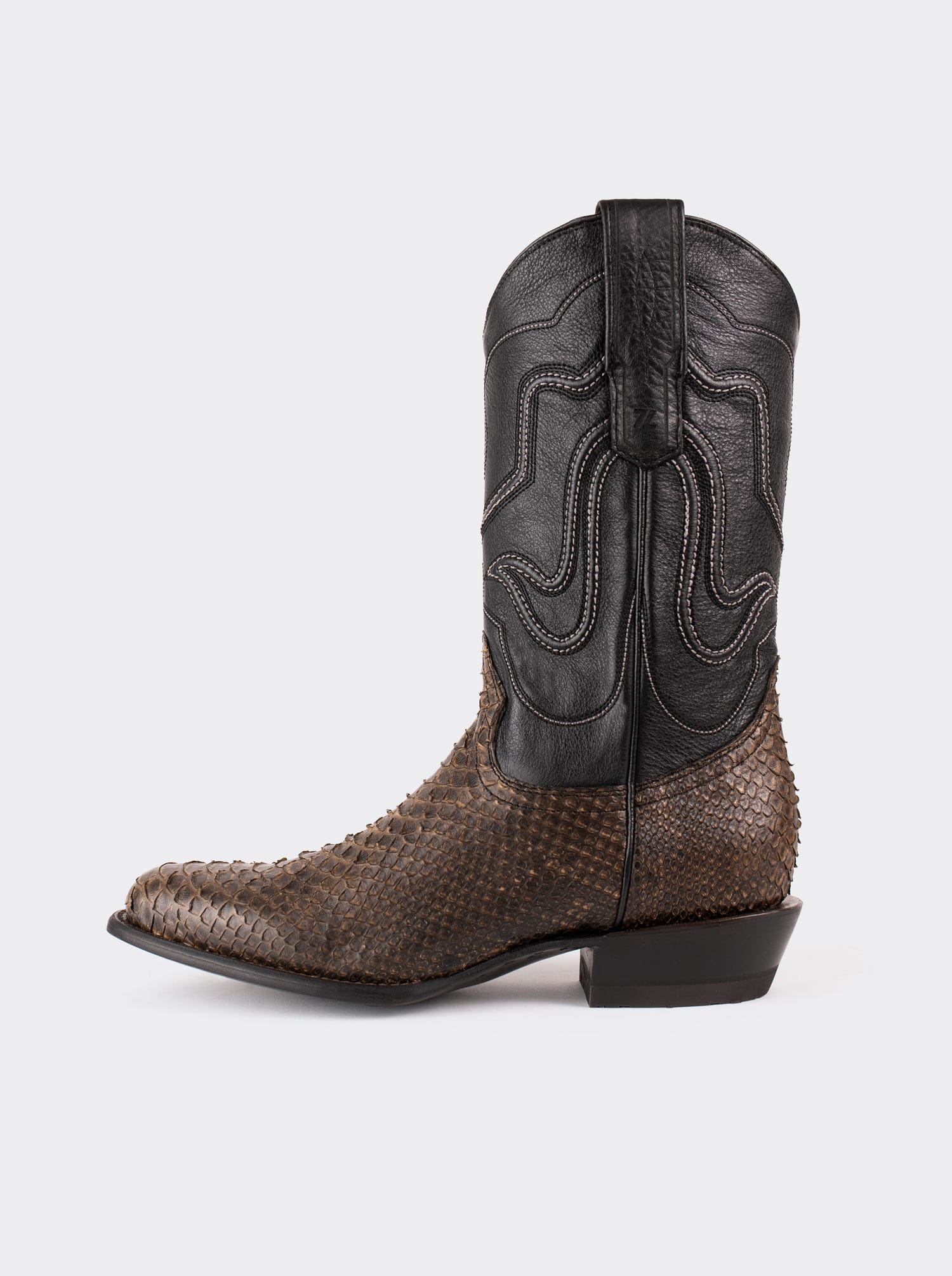 Bota Vaquera con Suela de Cuero en Piel Genuina de Pitón Taupe Estilo 1055