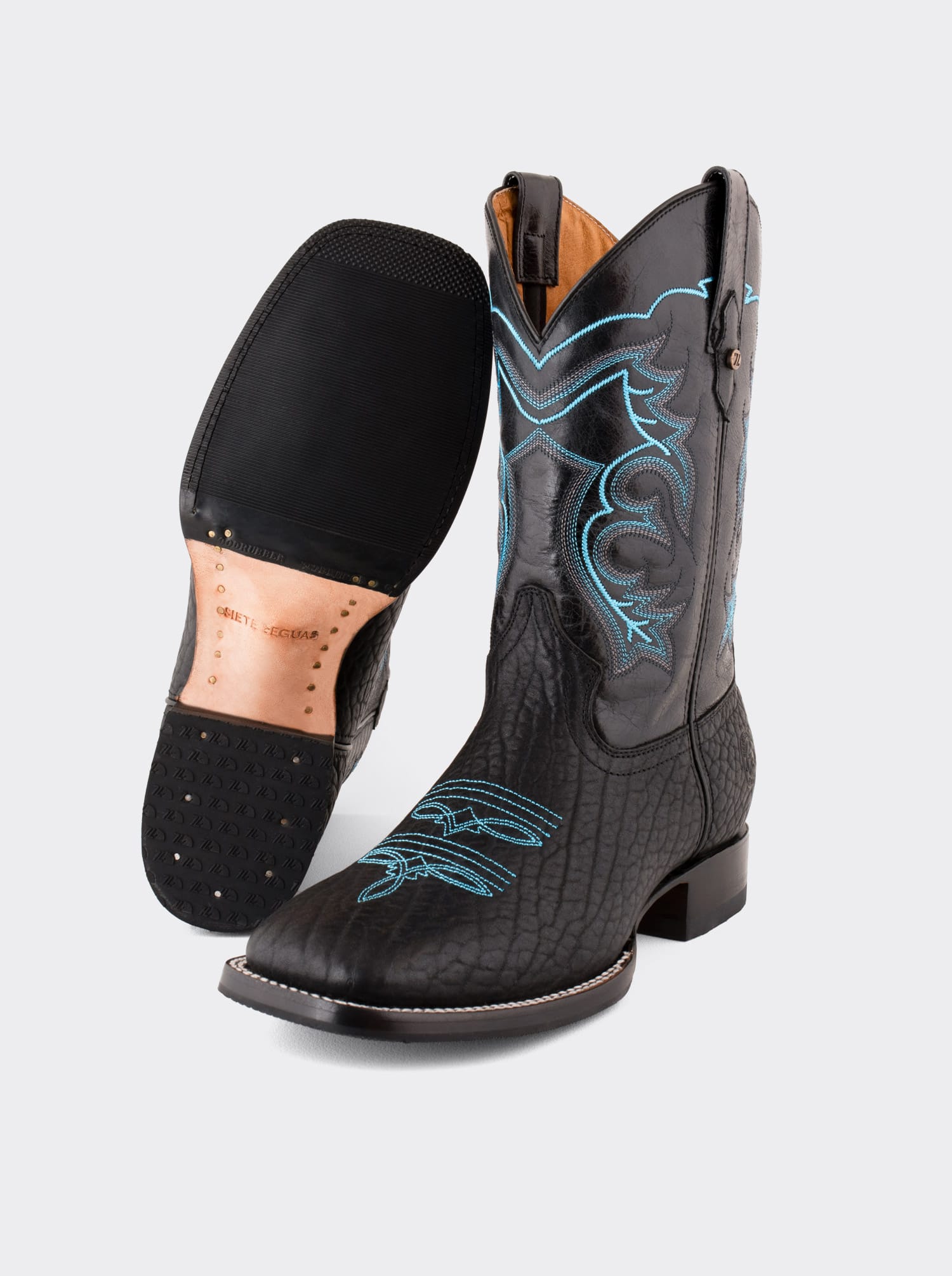 Bota Rodeo con Suela Antiderrapante Cuello de Toro Pulido Negro Estilo 1556
