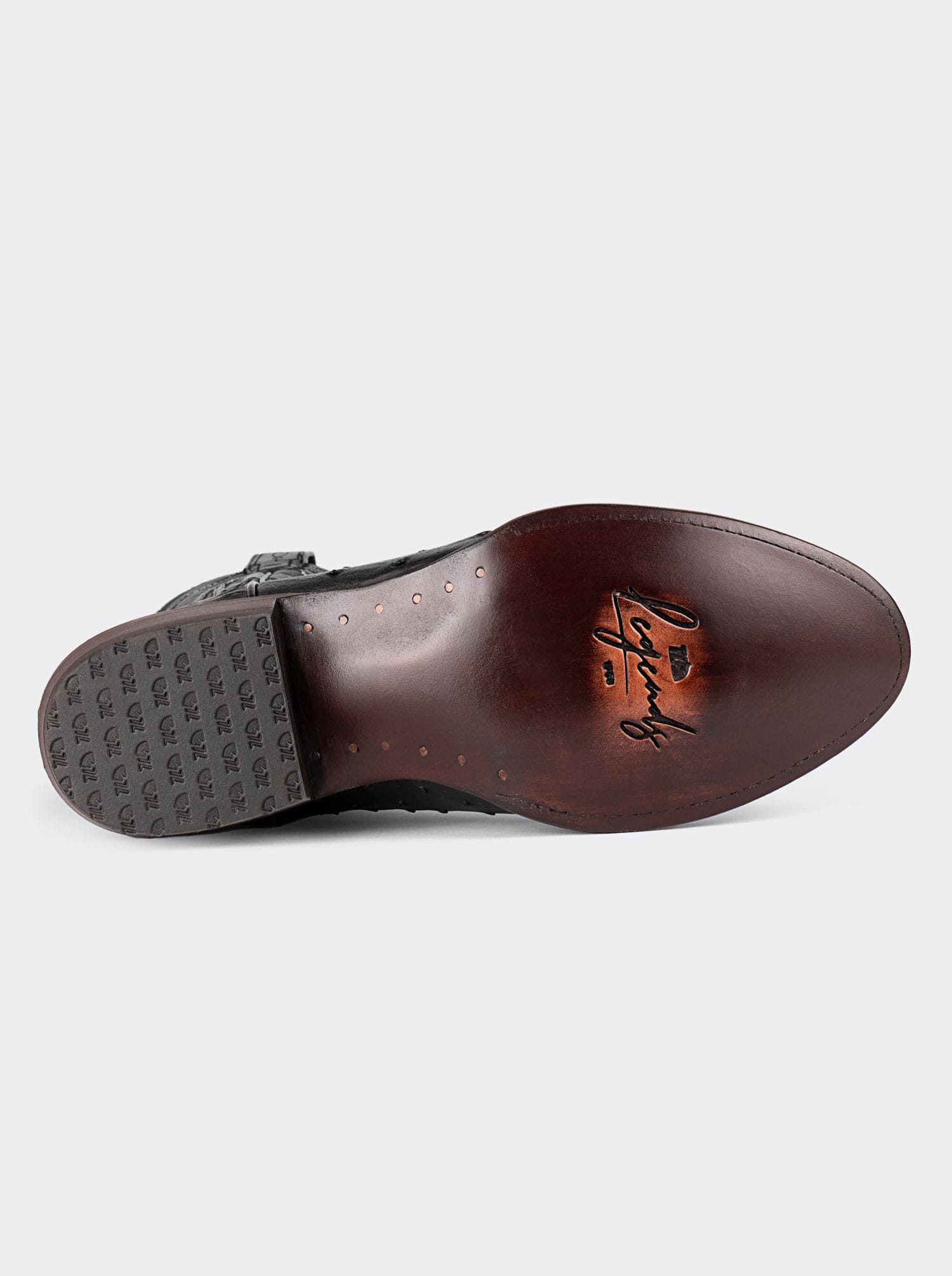 Bota Vaquera con Suela de Cuero en Piel Genuina de Avestruz Negro Estilo 1055