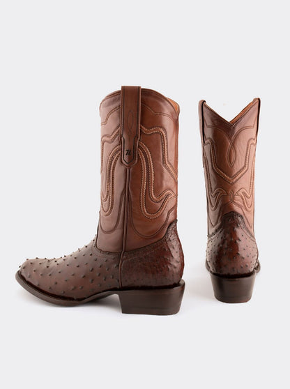 Bota Vaquera con Suela de Cuero en Piel Genuina de Avestruz Bruchatto Estilo 1055