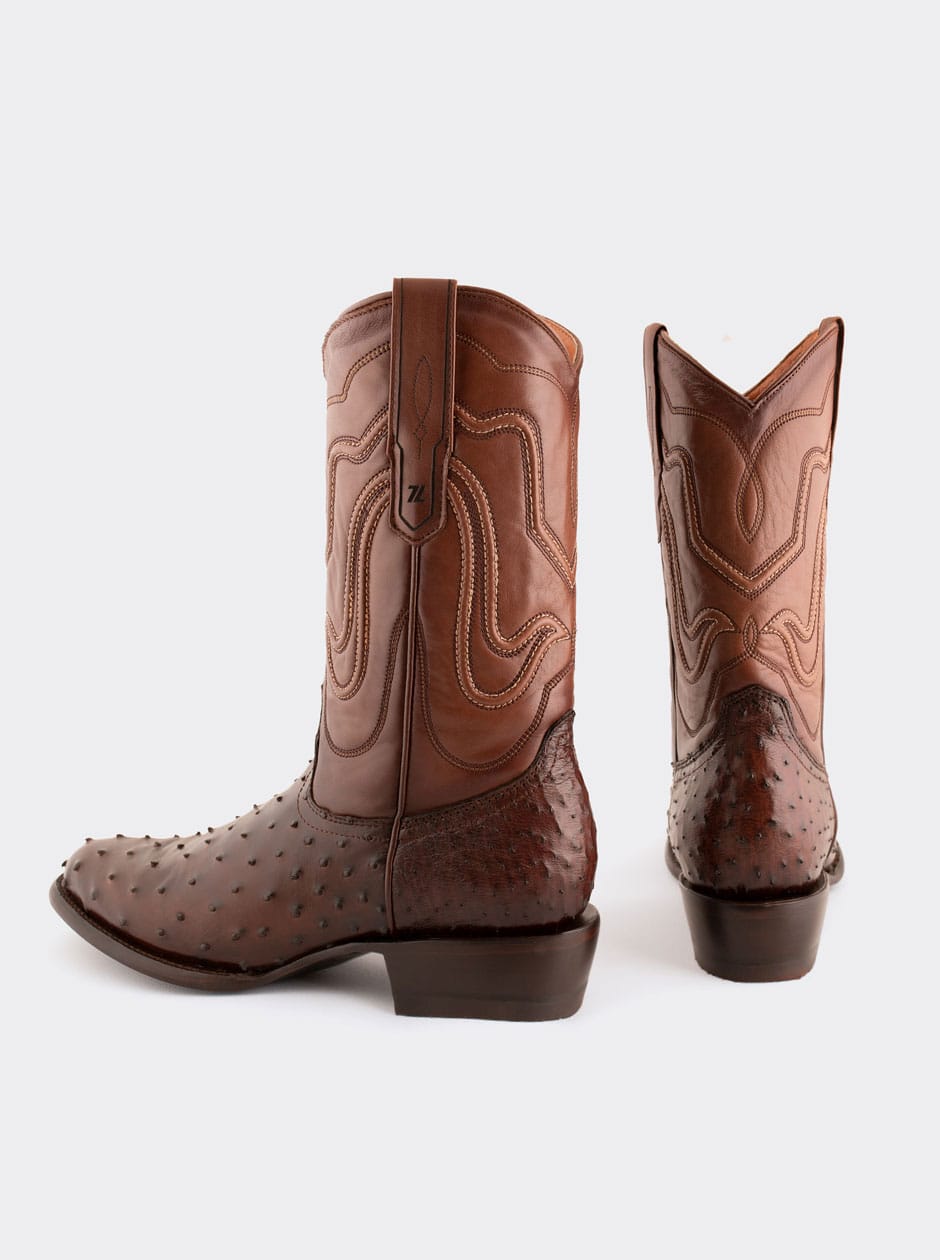 Bota Vaquera con Suela de Cuero en Piel Genuina de Avestruz Bruchatto Estilo 1055