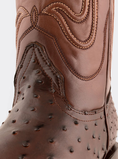 Bota Vaquera con Suela de Cuero en Piel Genuina de Avestruz Bruchatto Estilo 1055