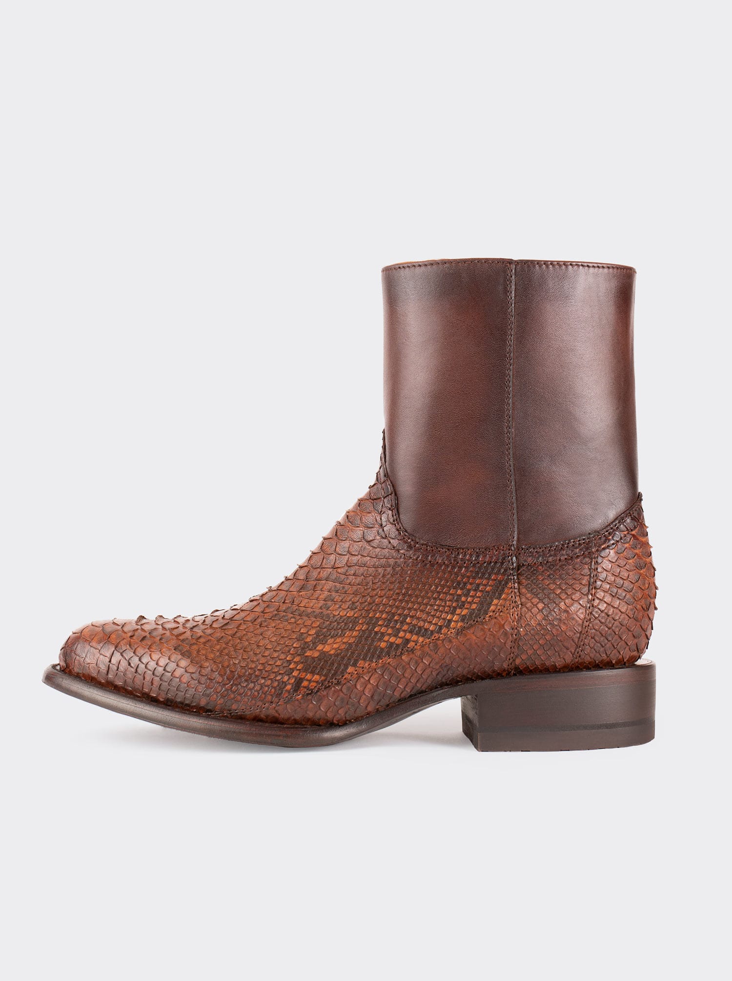 Botín Vaquero con Cierre en Piel Genuina de Pitón Color Caramel Estilo 11200
