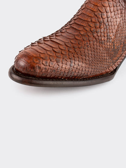 Botín Vaquero con Cierre en Piel Genuina de Pitón Color Caramel Estilo 11200