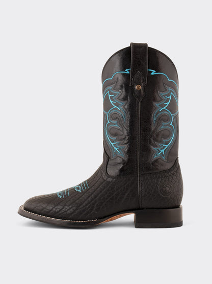 Bota Rodeo con Suela Antiderrapante Cuello de Toro Pulido Negro Estilo 1556