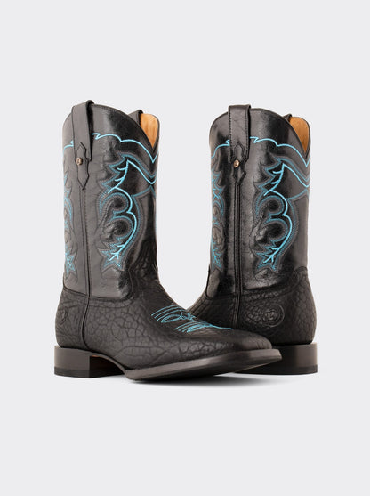 Bota Rodeo con Suela Antiderrapante Cuello de Toro Pulido Negro Estilo 1556