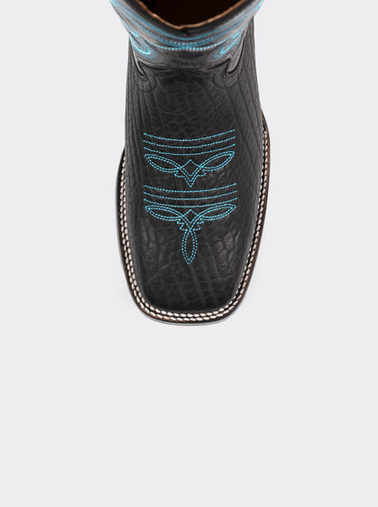 Bota Rodeo con Suela Antiderrapante Cuello de Toro Pulido Negro Estilo 1556