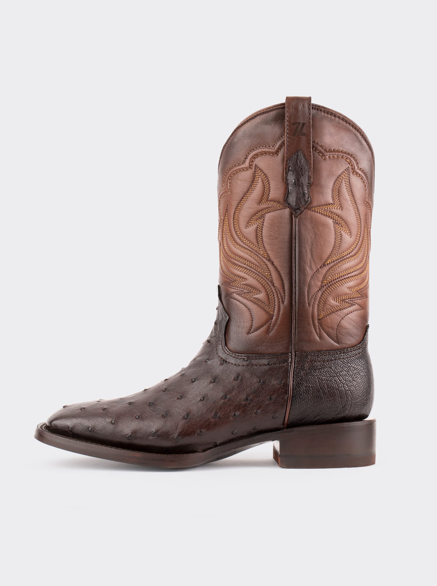 Bota Rodeo con Suela de Cuero en Piel Genuina de Avestruz Chocolato Estilo 1558