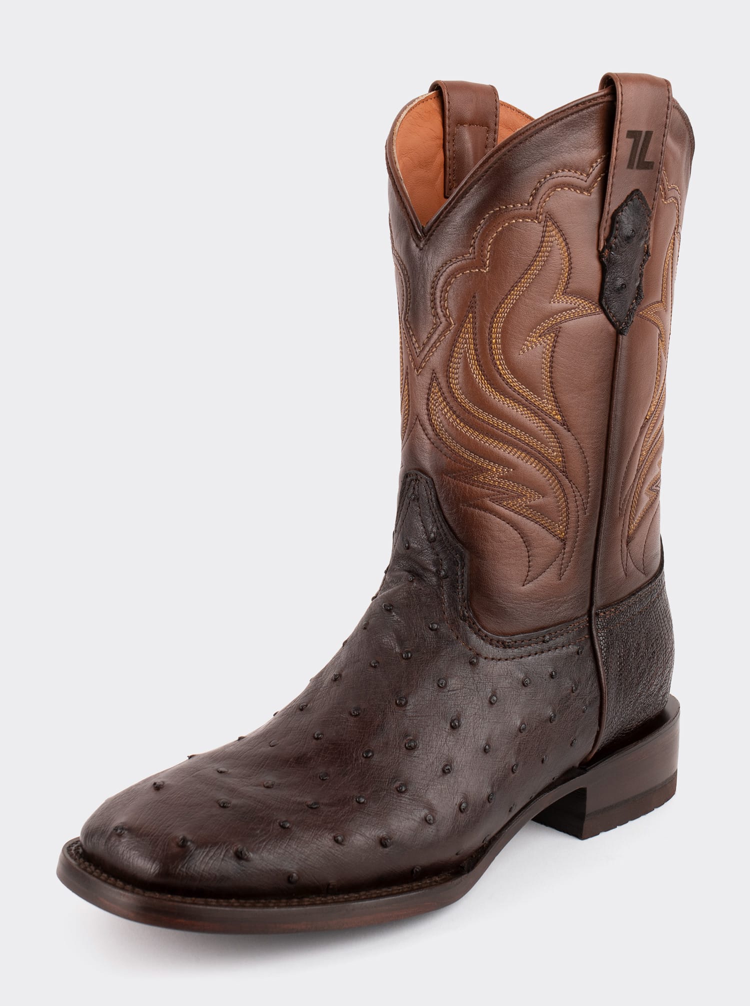 Bota Rodeo con Suela de Cuero en Piel Genuina de Avestruz Chocolato Estilo 1558