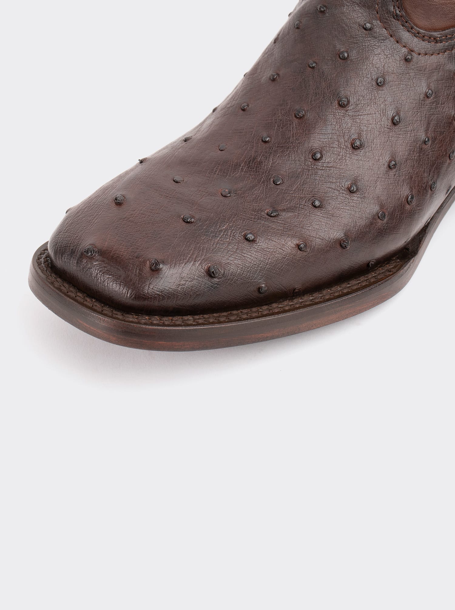 Bota Rodeo con Suela de Cuero en Piel Genuina de Avestruz Chocolato Estilo 1558