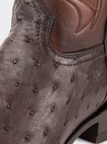 Bota Rodeo con Suela de Cuero en Piel Genuina de Avestruz Chocolato Estilo 1558