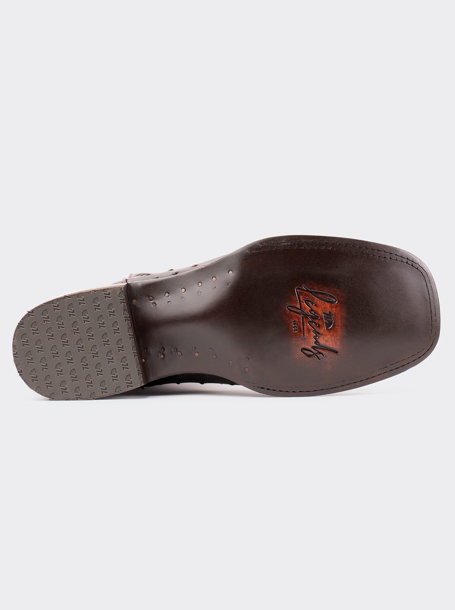 Bota Rodeo con Suela de Cuero en Piel Genuina de Avestruz Chocolato Estilo 1558