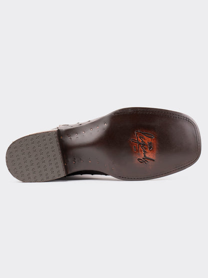 Bota Rodeo con Suela de Cuero en Piel Genuina de Avestruz Chocolato Estilo 1558