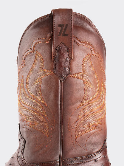 Bota Rodeo con Suela de Cuero en Piel Genuina de Avestruz Bruchatto Estilo 1558
