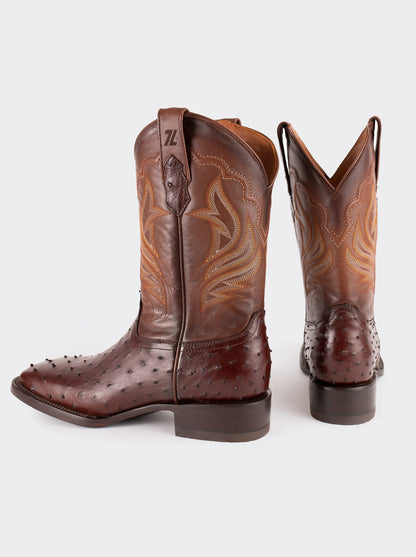 Bota Rodeo con Suela de Cuero en Piel Genuina de Avestruz Bruchatto Estilo 1558