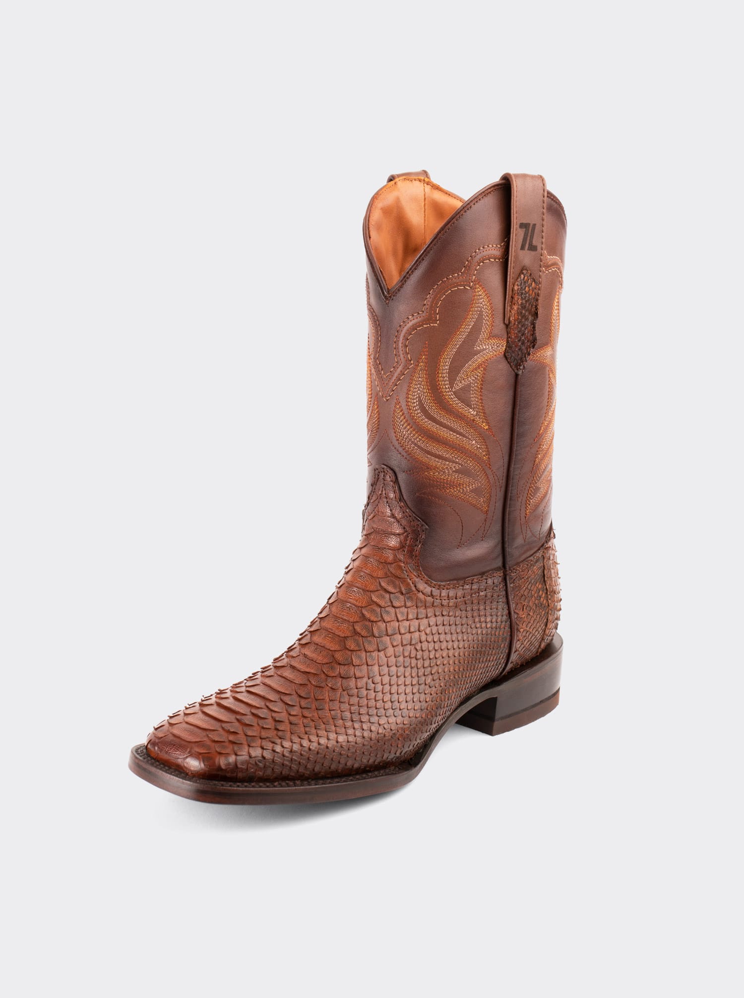 Bota Rodeo con Suela de Cuero en Piel Genuina de Pitón Caramel Estilo 1558