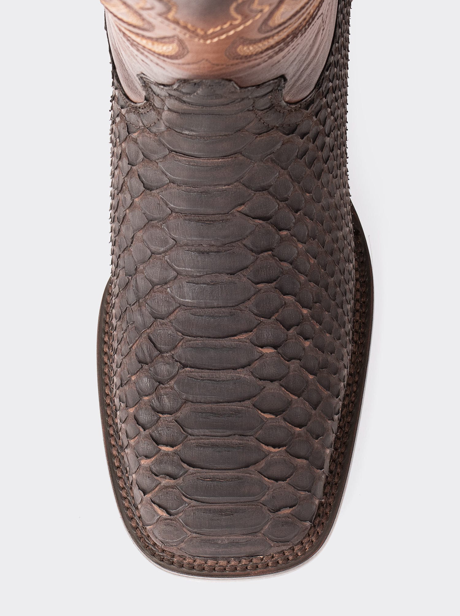 Bota Rodeo con Suela de Cuero en Piel Genuina de Pitón Nobuck Café Estilo 1558