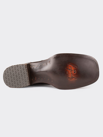 Bota Rodeo con Suela de Cuero en Piel Genuina de Pitón Nobuck Café Estilo 1558