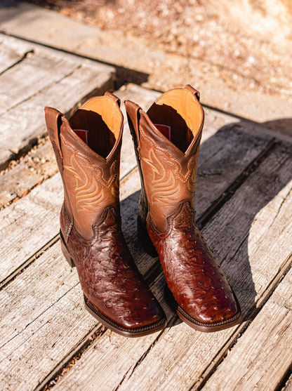 Bota Rodeo con Suela de Cuero en Piel Genuina de Avestruz Bruchatto Estilo 1558